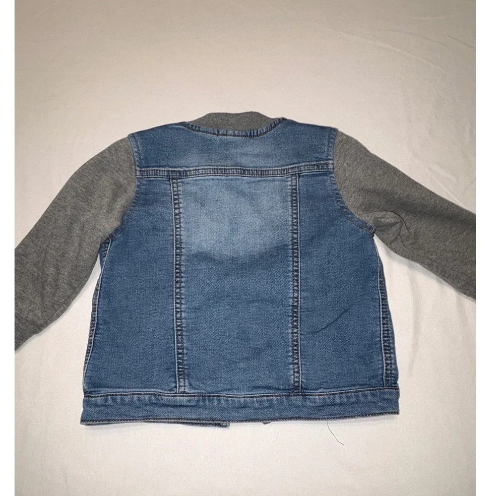 First Impressions Toddler Denim Jacket Grey Knit Sleeves Blue Jean 24 Months